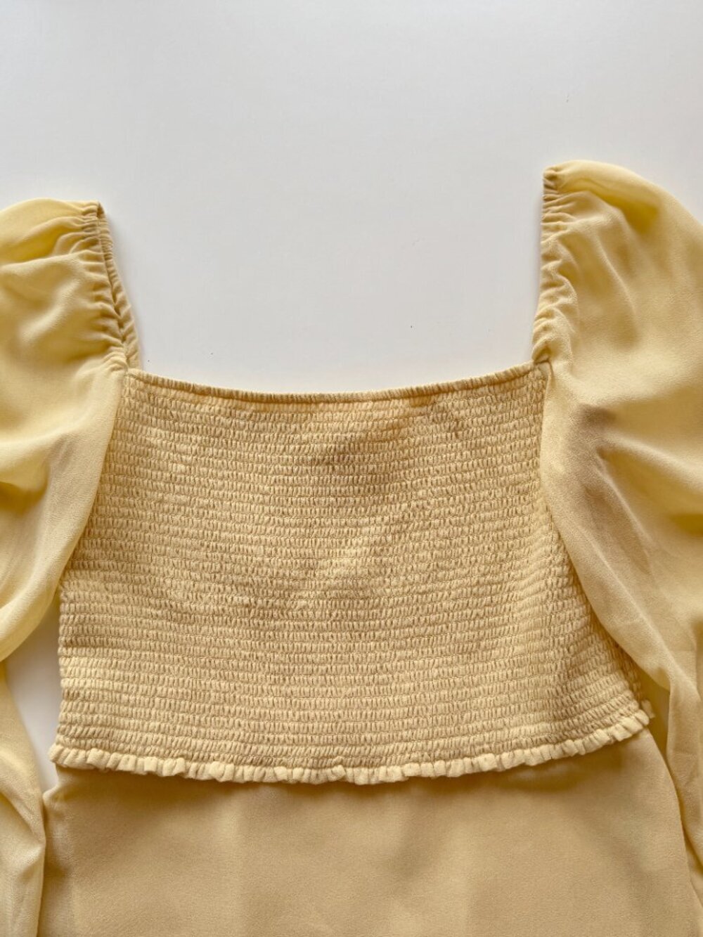 Aritzia WILFRED Tempest Yellow Chiffon Smocked Long Sleeve Mini Dress, Size 4 - Picture 7 of 16